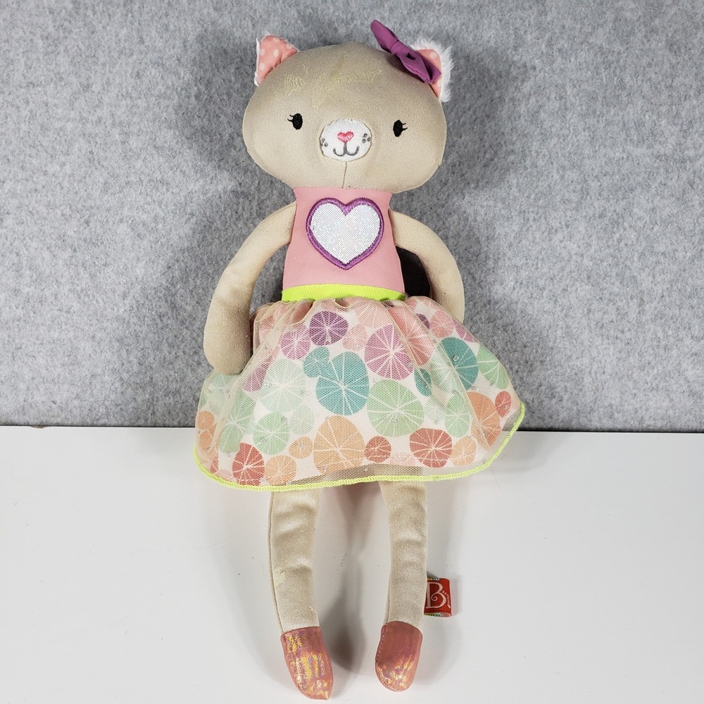 B Softies Ballerina Cat Plush 12" Pink Heart Tutu Tan Stuffed Animal Toy 2022